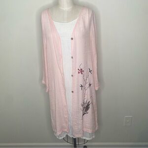 Kiss & Kiss  Sleeveless Dress &
Duster Hand Painted Floral  S Pink & White